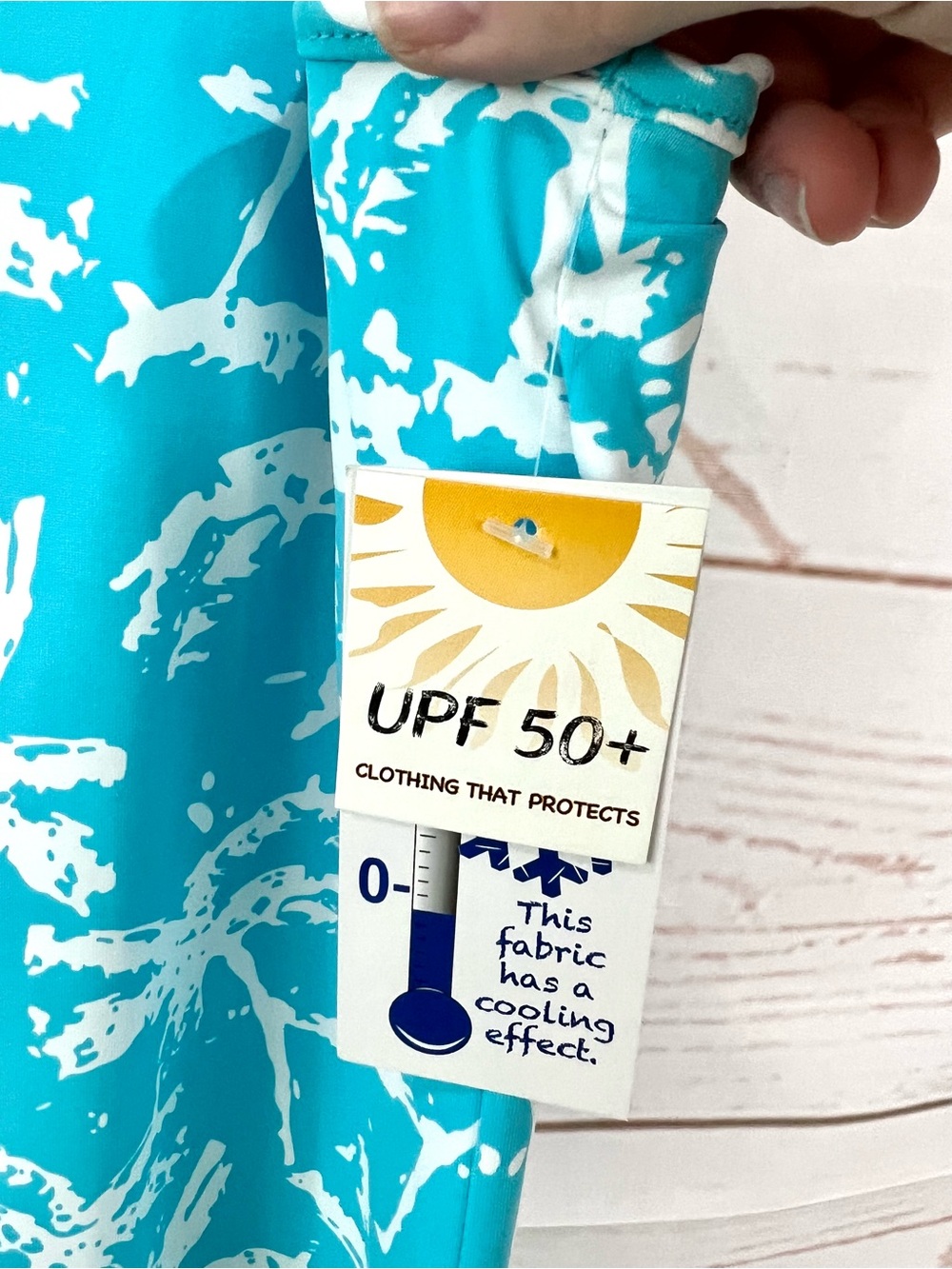 Lulu B UPF 50 Cooling Turquoise Aqua Palm Tree Print Sleeveless Shift Dress - Picture 6 of 8